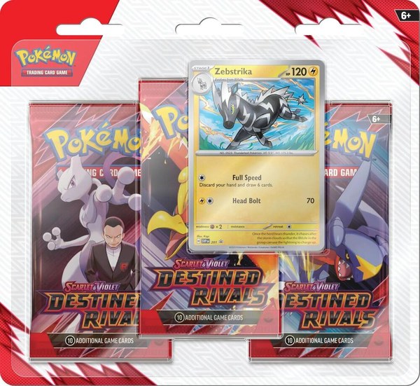 Pokemon Scarlet & Violet Destined Rivals 3 Booster Packs & Zebstrika Promo Card Factory Sealed